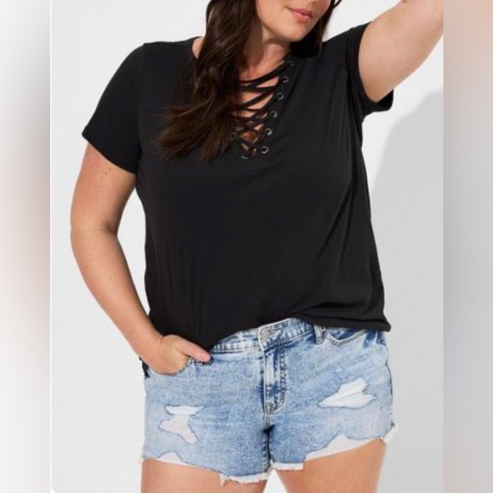Torrid Vintage Cotton Jersey Crew Neck Lace Up Tee Size 4X